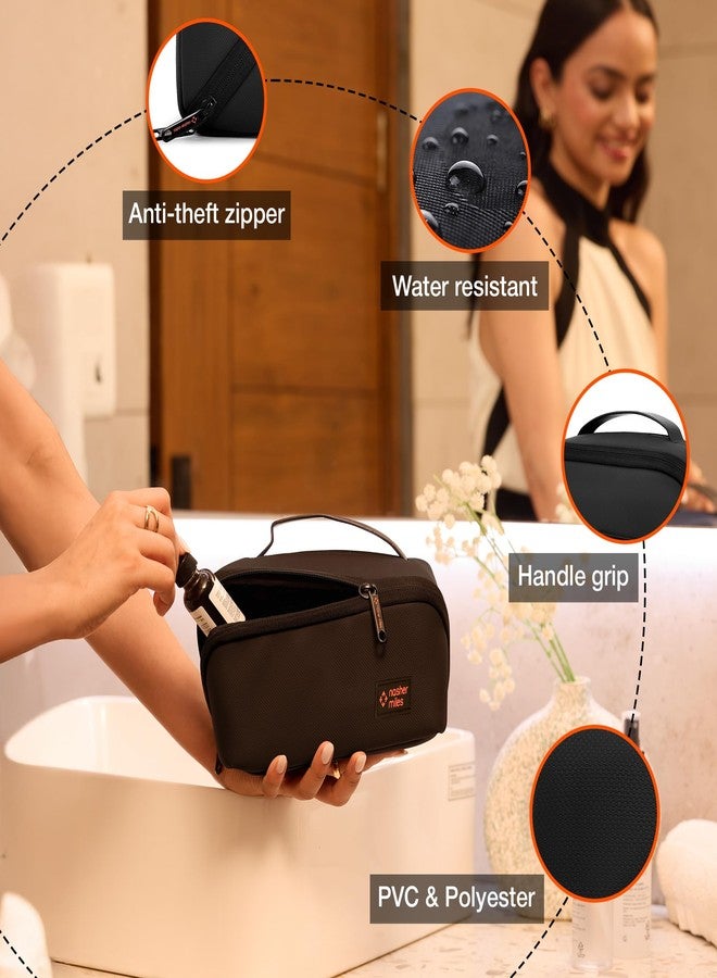 Nasher Miles Dock Toiletry Kit 180° Opening Cosmetic Bag | Polyester Travel Pouch Organizer | Multipurpose Storage Compartments & Carry Handle | Travel Accessory for Men & Women (Black) - Image 2